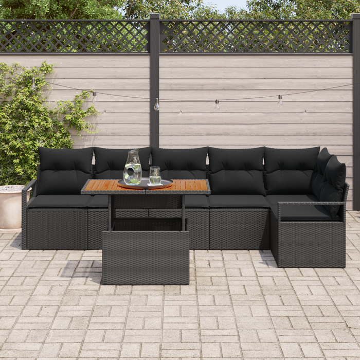 Set de 7 Piese de Sofa de Grădină cu Perne Negru Poliratan - WALTI WALTI