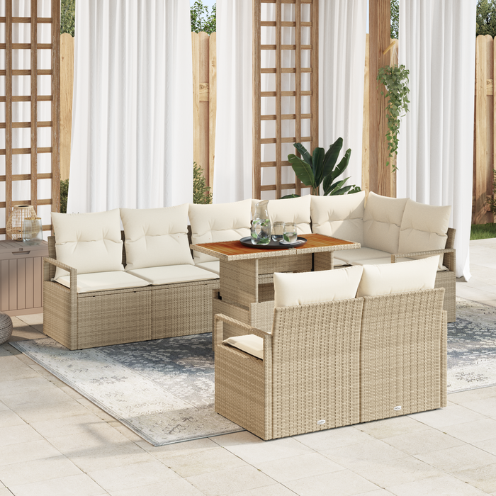 Set de Sofa de Grădină vitaXL 9 Piese cu Perne Bej din Ratan Poli - WALTI WALTI