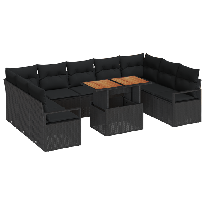 Set de canapea de grădină vidaXL 10 piese cu perne din ratan poliester negru - WALTI WALTI