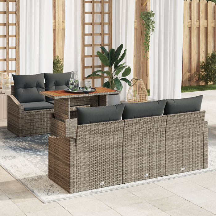 Set de Sofa Grădină cu 6 Piese și Perne Gri Ratan Plastic - WALTI WALTI