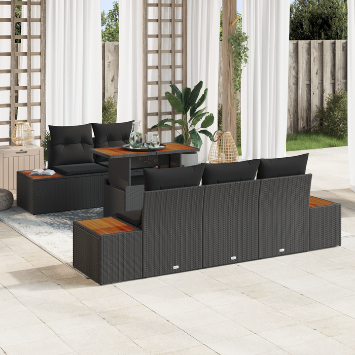 Set de canapea de grădină vidaXL 6 piese cu perne Ratan Poli Negru - WALTI WALTI