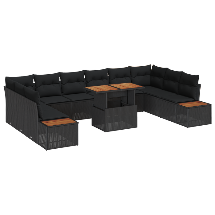 Set de canapea de grădină vidaXL 11 piese cu perne Negre Ratan Polimeric - WALTI WALTI
