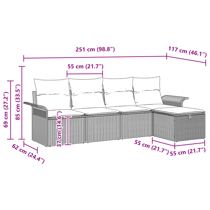 Set de canapea de grădină cu 5 piese și perne - Gri deschis Ratan poli - WALTI WALTI