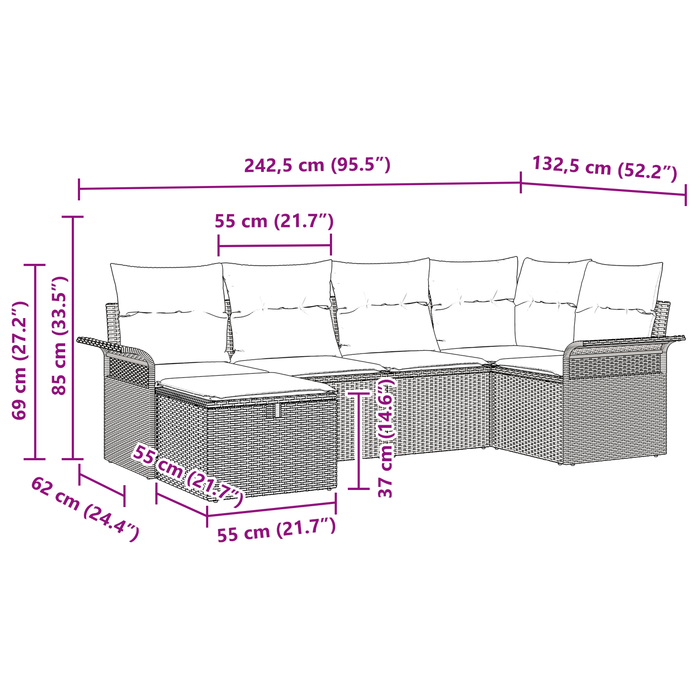 Set de Canapea de 6 Piese cu Perne Bej din Ratan - WALTI WALTI