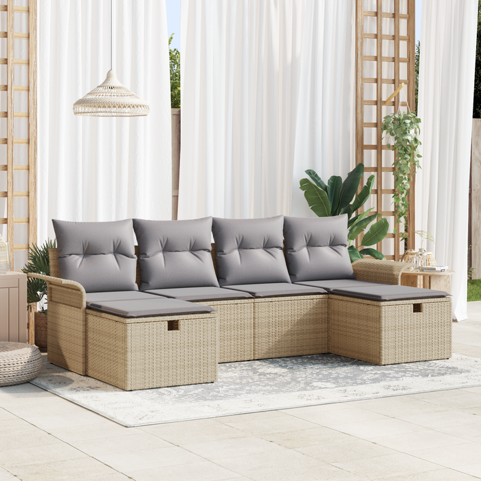 Set de canapea pentru grădină 6 piese cu perne Bej din ratan poli - WALTI WALTI