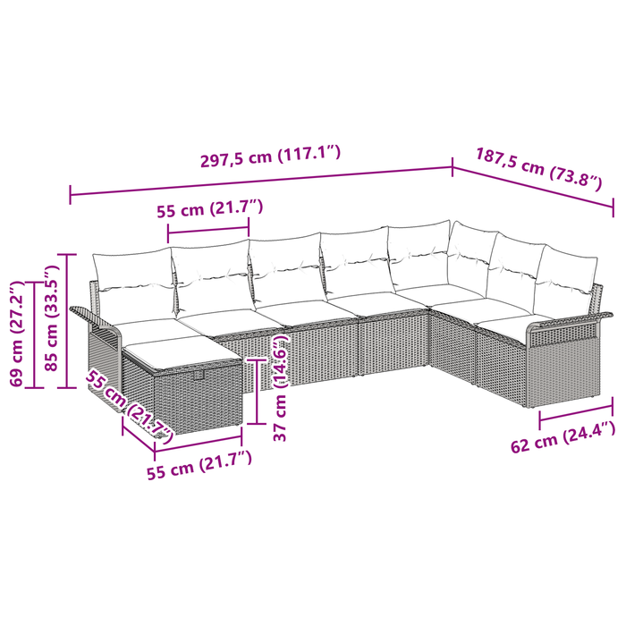 Set de canapea de 8 Piese cu Perne Negru Ratan - WALTI WALTI