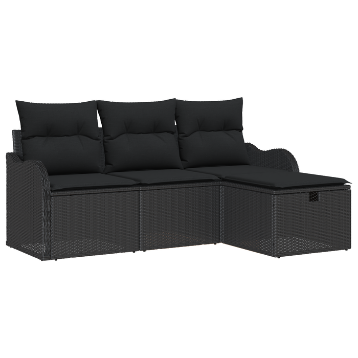 Set de canapea de grădină vidaXL 4 Piese cu Perne Negru Poli Ratan - WALTI WALTI