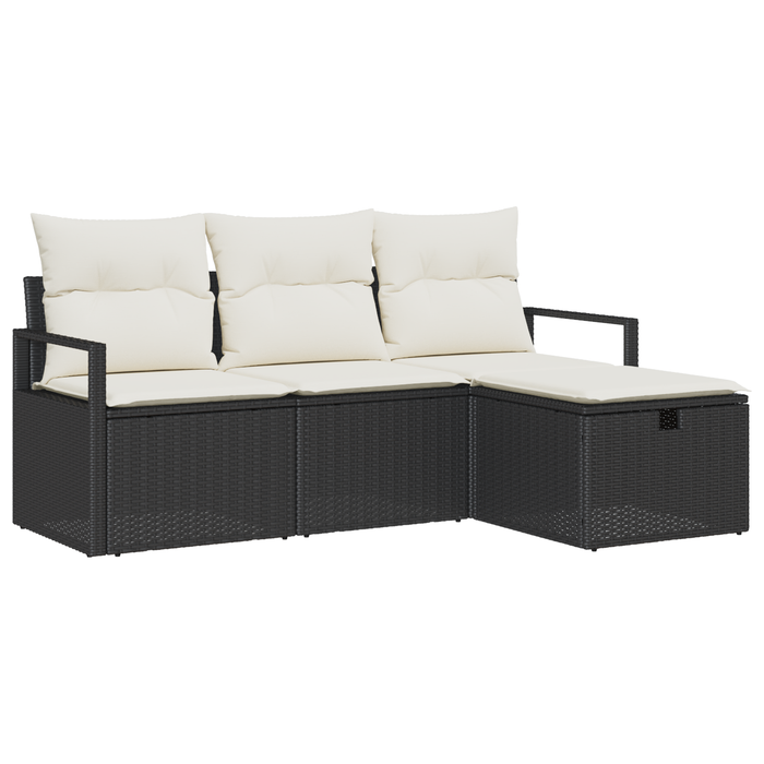 Set de canapele de grădină vidaXL 4 Piese cu Perne Negru Ratan Poliester - WALTI WALTI