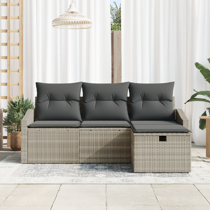 Set Canapea Grădină cu 4 Piese și Perne Gri Deschis din Ratan Polietilenic - WALTI WALTI