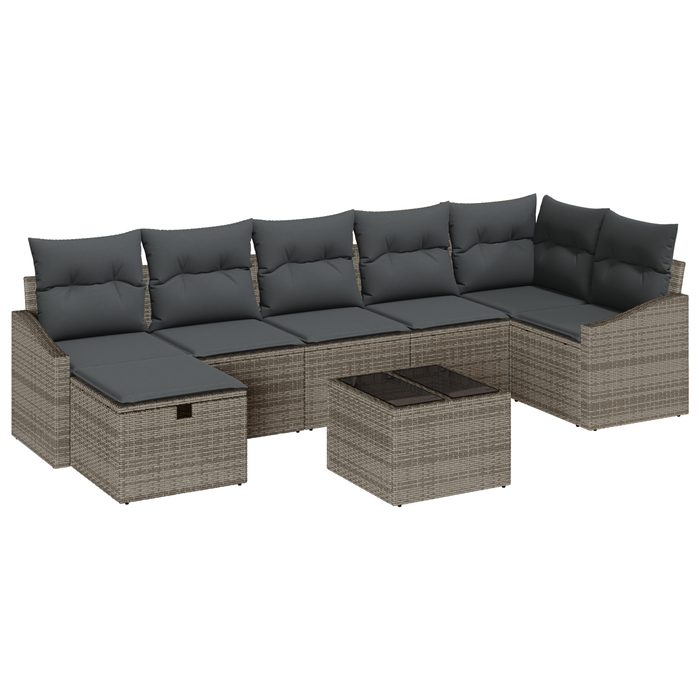Set canapea de grădină de 8 piese cu perne Gri Ratan polyethylene - WALTI WALTI