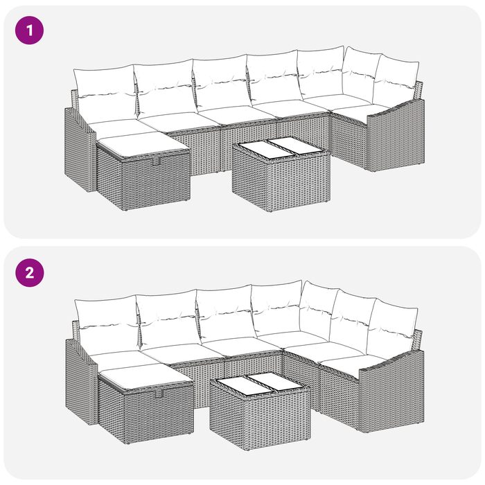 Set canapea de grădină de 8 piese cu perne Gri Ratan polyethylene - WALTI WALTI