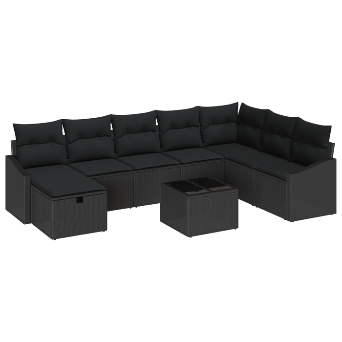 Set de canapea cu 9 piese cu perne Ratan poli negru - WALTI WALTI