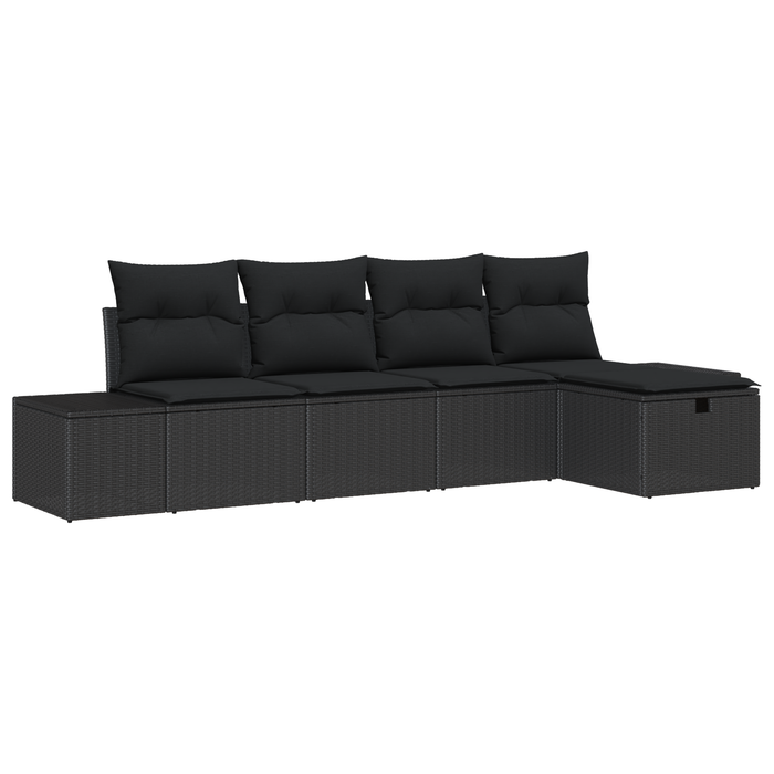 Set de canape de 5 piese cu perne Negru Poliratan - WALTI WALTI