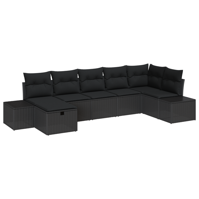 Set de 7 canapele pentru grădină cu perne Negru Ratan Poliester - WALTI WALTI