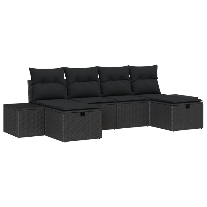 Set de canapele pentru grădină din 6 piese cu perne negre de ratan - WALTI WALTI