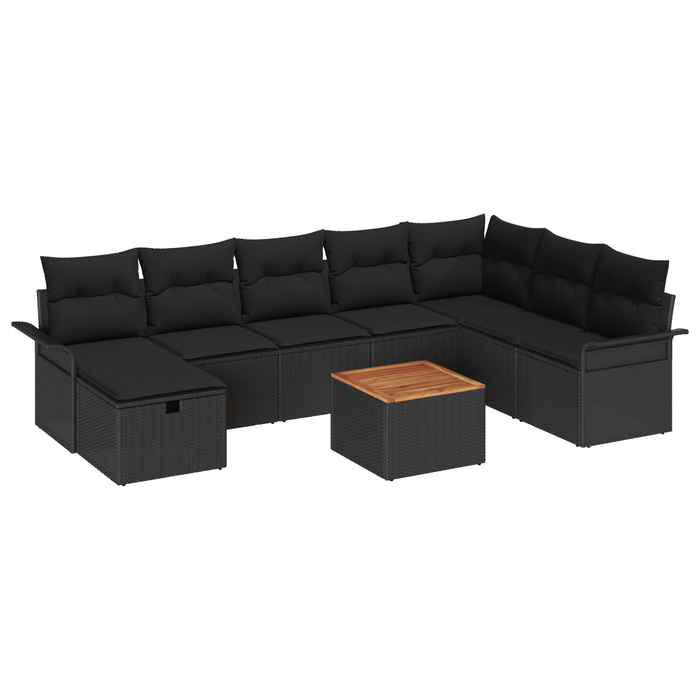 Set Canapele Grădină 9 Piese cu Perne Negru Ratan Poli - WALTI WALTI
