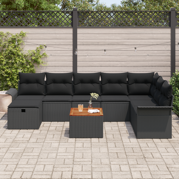 Set Canapele Grădină 9 Piese cu Perne Negru Ratan Poli - WALTI WALTI