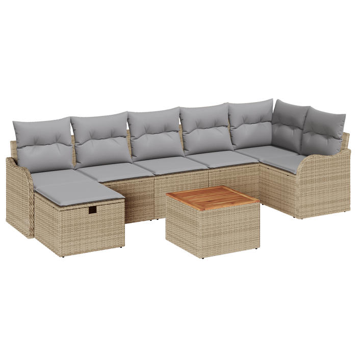 Set de 8 Piese de Sofa de Grădină cu Pernițe Bej Poliratan - WALTI WALTI