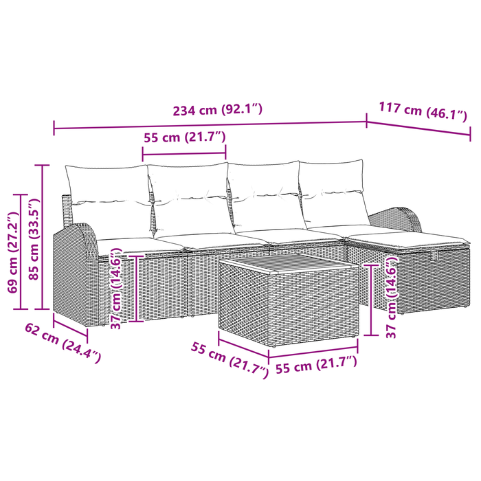 Set de Sofale de 6 Piese pentru Grădină cu Pernițe Negre din Ratan Poli - WALTI WALTI