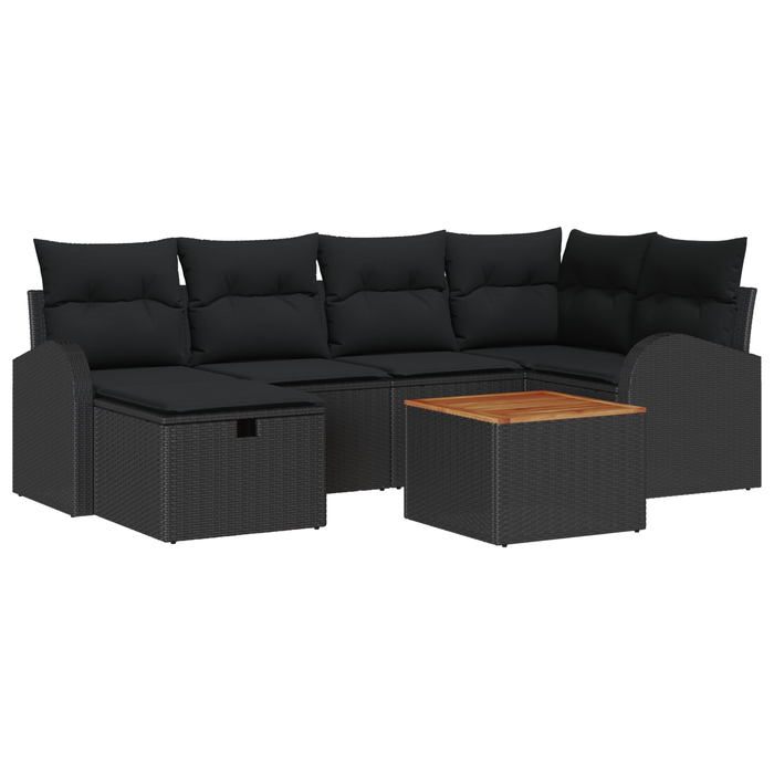Set de canapele cu 7 piese și perne, Negru, Ratan poliester - WALTI WALTI
