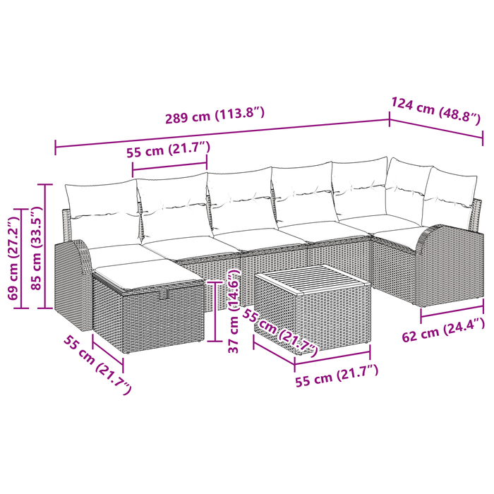 Set canapea de grădină 8 piese cu perne Negru Ratan sintetic - WALTI WALTI