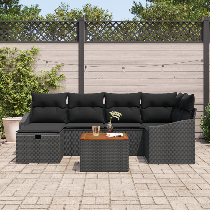 Set canapea 7 piese cu perne, Negru, Poliratan - WALTI WALTI