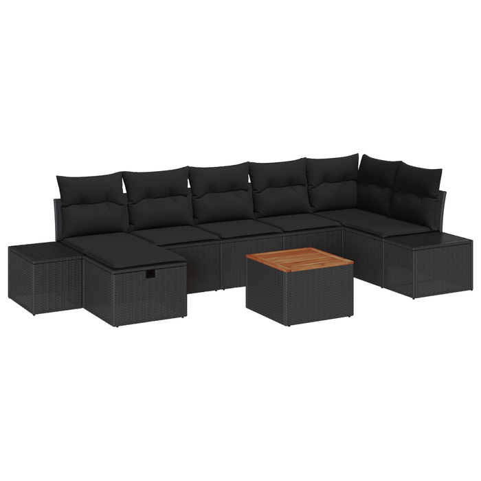 Set Canapea Grădină cu Perne - 8 Piese - Negru - Poliratan - WALTI WALTI