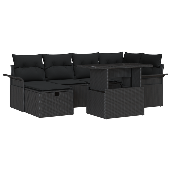 Set de 7 Piese de Sofa de Grădină cu Perne Negru Ratan Poliesteric - WALTI WALTI