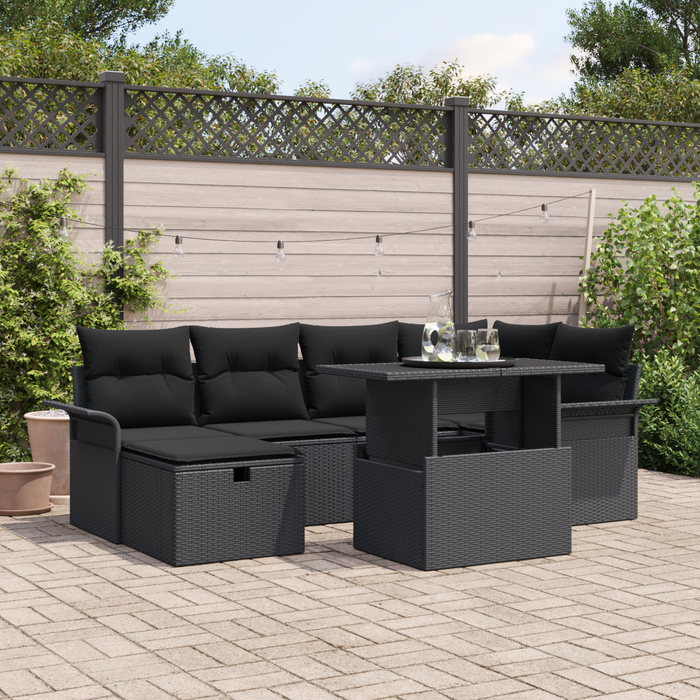 Set de 7 Piese de Sofa de Grădină cu Perne Negru Ratan Poliesteric - WALTI WALTI