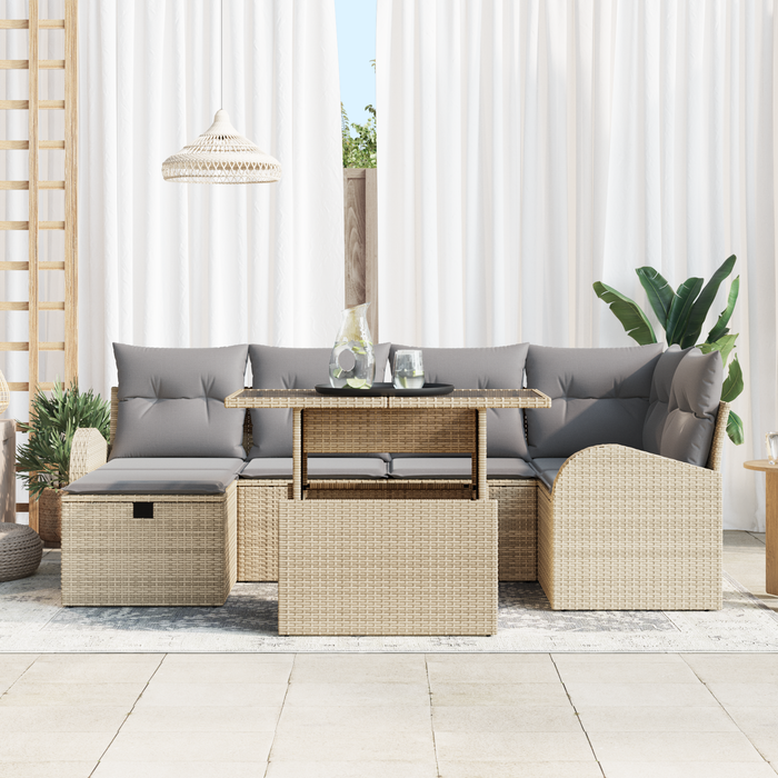 Set de Canapea cu 7 Piese Perne Ratan PE Bej - WALTI WALTI