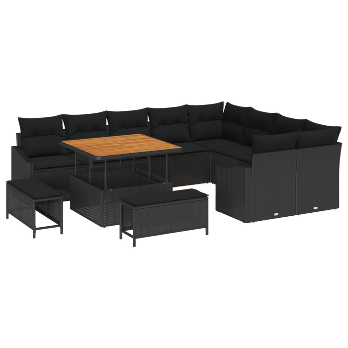Set Canapea Grădină vidaXL cu 12 Piese și Perne Ratan Poli Negru - WALTI WALTI