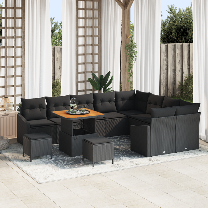 Set canapea grădină vidaXL 12 piese perne negru poliratan acacia - WALTI WALTI