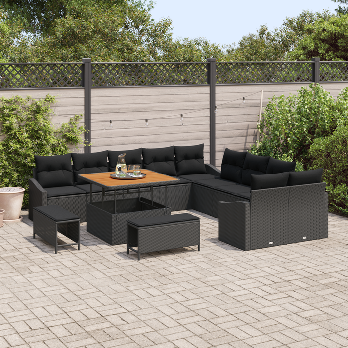 Set 13 piese de canapea de grădină cu perne negru poliratan acacia - WALTI WALTI