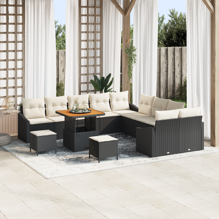 Set de Sofa de Grădină vidaXL cu 13 piese cu perne negre din poliratan acacia - WALTI WALTI