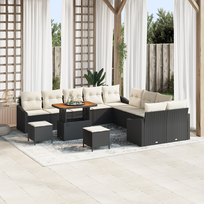 Set de Canapea Grădină vidaXL 13 Piese cu Perne Negru Ratan Poli Acacia - WALTI WALTI