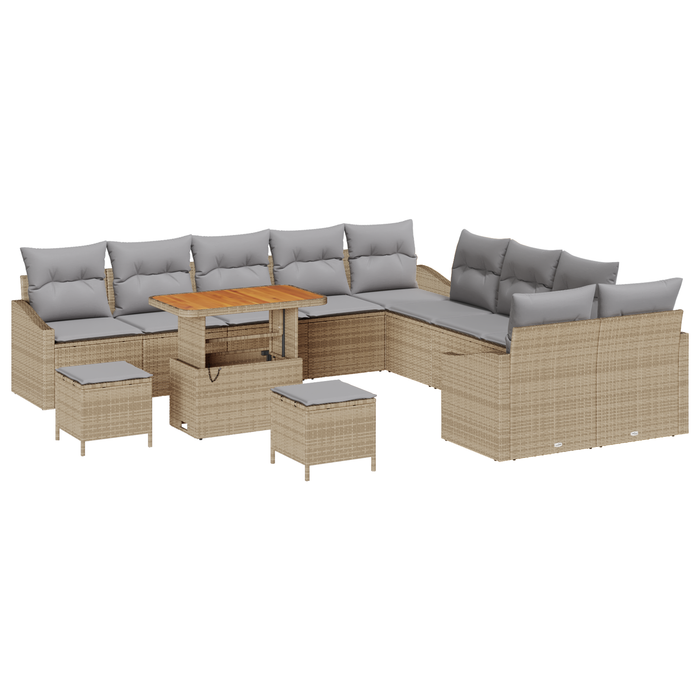 Set sofa de grădină vidaXL cu 13 piese cu perne bej din poliratan și acacia - WALTI WALTI
