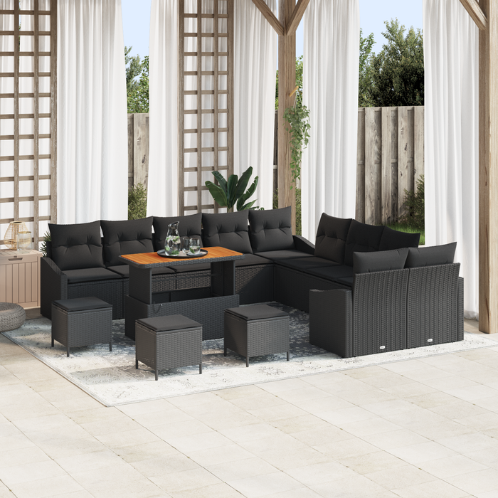 Set canapea grădină vidaXL 14 piese cu perne Negru Ratan polimeric Acacia - WALTI WALTI