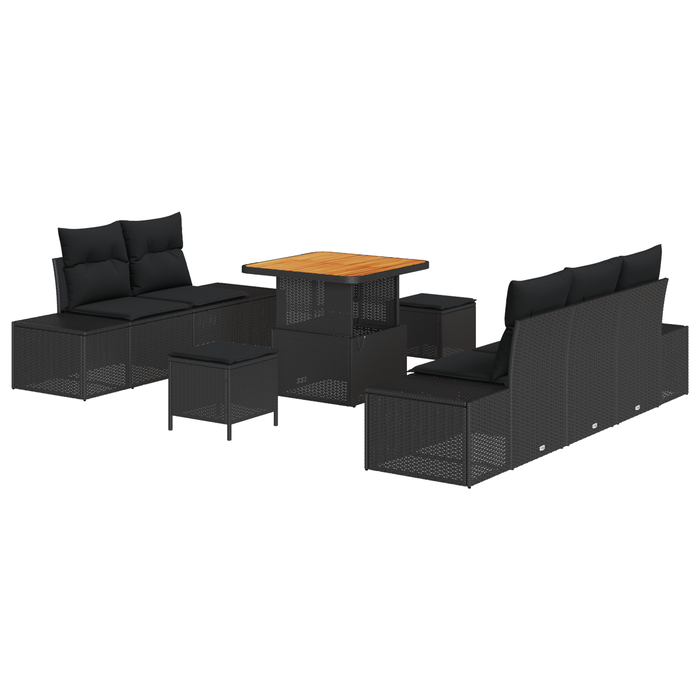 Set de Canapea de Grădină vidaXL 8 Piese cu Perne Negru Ratan Poly Acacia - WALTI WALTI