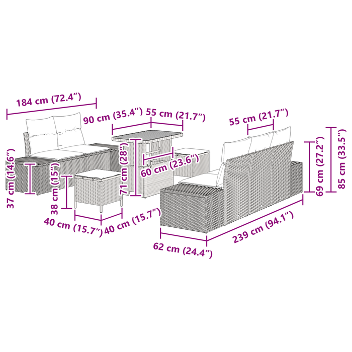 Set de Sofa Modular de 8 Piese pentru Grădină cu Pernuțe Gri Poliratan Acacia - WALTI WALTI
