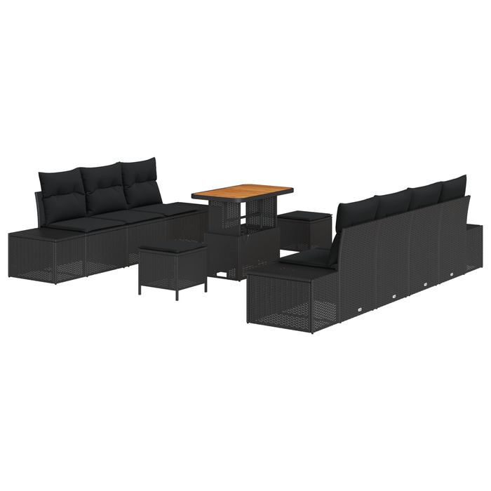 Set de Sofa pentru Grădină vidaXL cu 10 Piese și Perne Negru Poliratan Acacia - WALTI WALTI