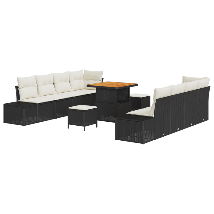 Set de Canapea de Grădină vidaXL cu 11 Piese și Perne Negru Ratan Poli Acacia - WALTI WALTI