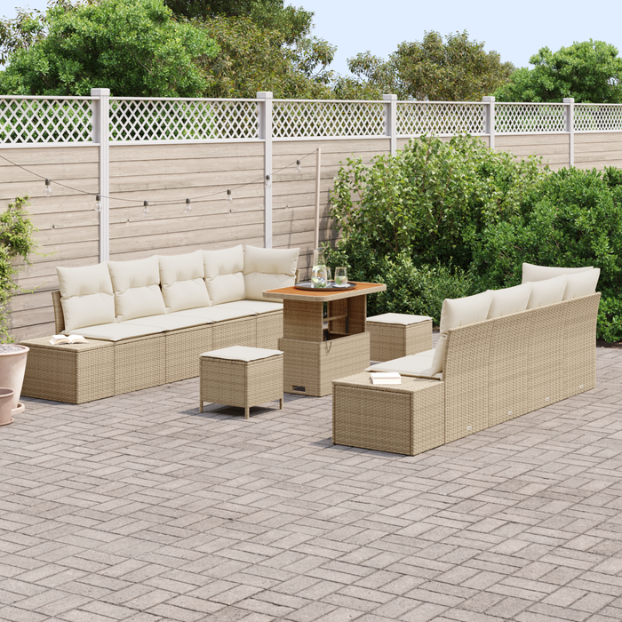 Set de Sofa de Grădină cu 11 Piese cu Pernițe Bej Ratan Polimerizat Acacia - WALTI WALTI