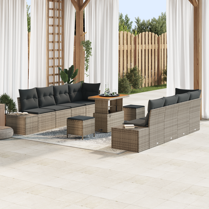 Set de Sofa pentru Grădină vidaXL cu Perne Gri Poliratan Acacia - WALTI WALTI