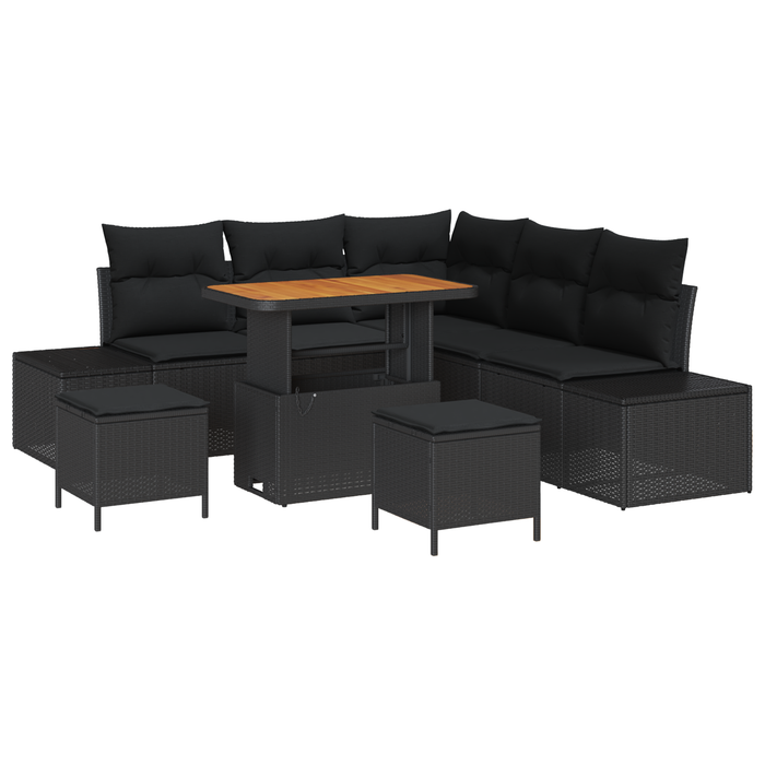 Set Sofa Grădină vidaXL 8 Piese cu Perne Negru Ratan Acacia - WALTI WALTI