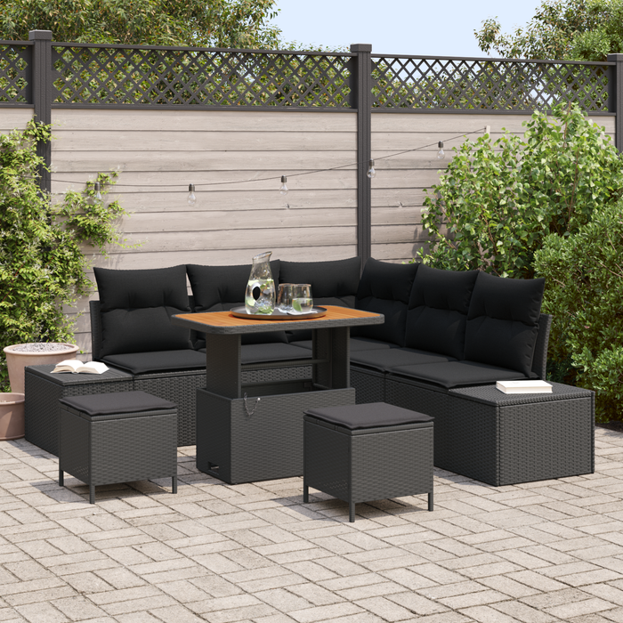 Set Sofa Grădină vidaXL 8 Piese cu Perne Negru Ratan Acacia - WALTI WALTI