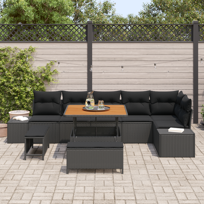 Set canapele grădină vidaXL 9 piese cu perne Negru Poliratan Acacia - WALTI WALTI
