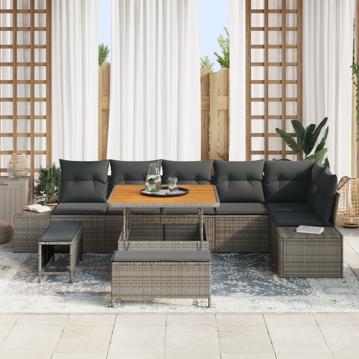Set de canapea de grădină vidaXL cu perne, gri, poliratan, acacia, 9 piese - WALTI WALTI