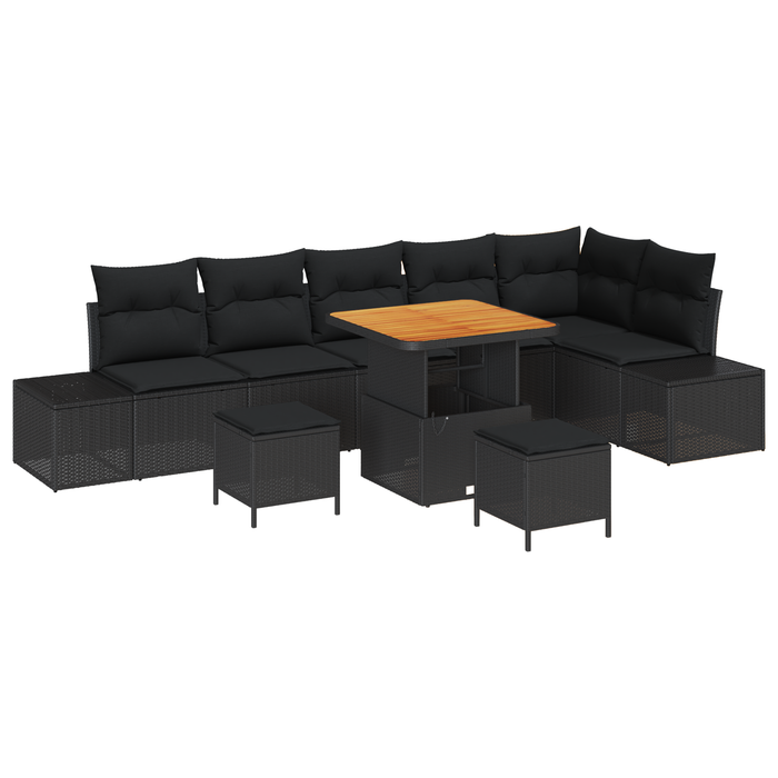 Set canapele grădină vidaXL 9 piese cu perne Negru Ratan Acacia - WALTI WALTI