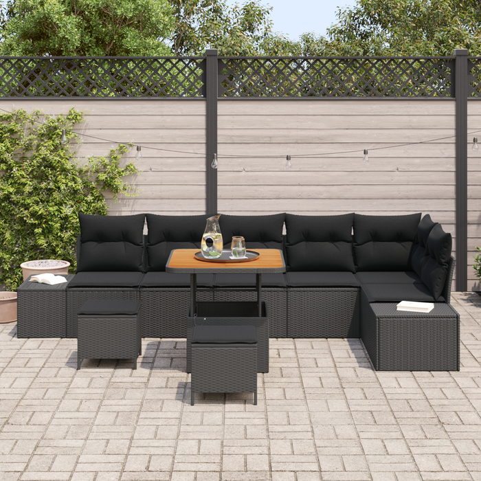 Set canapele grădină vidaXL 9 piese cu perne Negru Ratan Acacia - WALTI WALTI