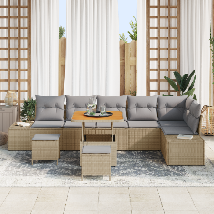 Set de canapea pentru grădină vidaXL 9 piese cu perne Bej Ratan Sintetic Acacia - WALTI WALTI